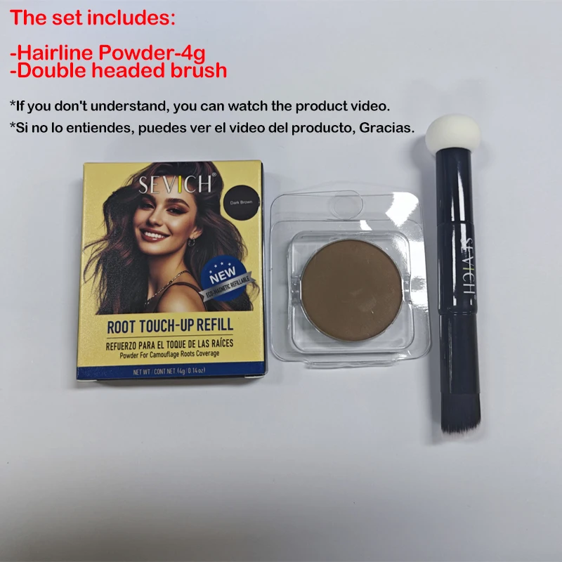 SEVICH Mini-Hairline Powder 4g Waterproof Hairline Shadow Powder Black Root Cover Up Hair Concealer Double Ended Makeup Brush