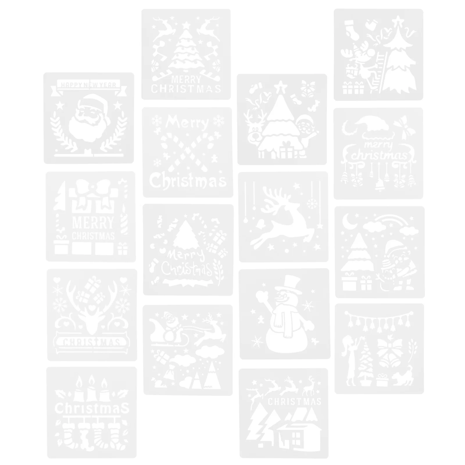 

16 Pcs Christmas Painting Template Wall Stencils Hollow-out Templates DIY Tool Card Drawing The Pet Xmas Party Decoration