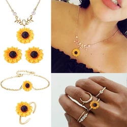 5pcs/lot Jewellery Set Women Sunflower Accessories Set Necklace/Earrings/Ring/Bracelet Jewelry Sets for Women Girls Gifts