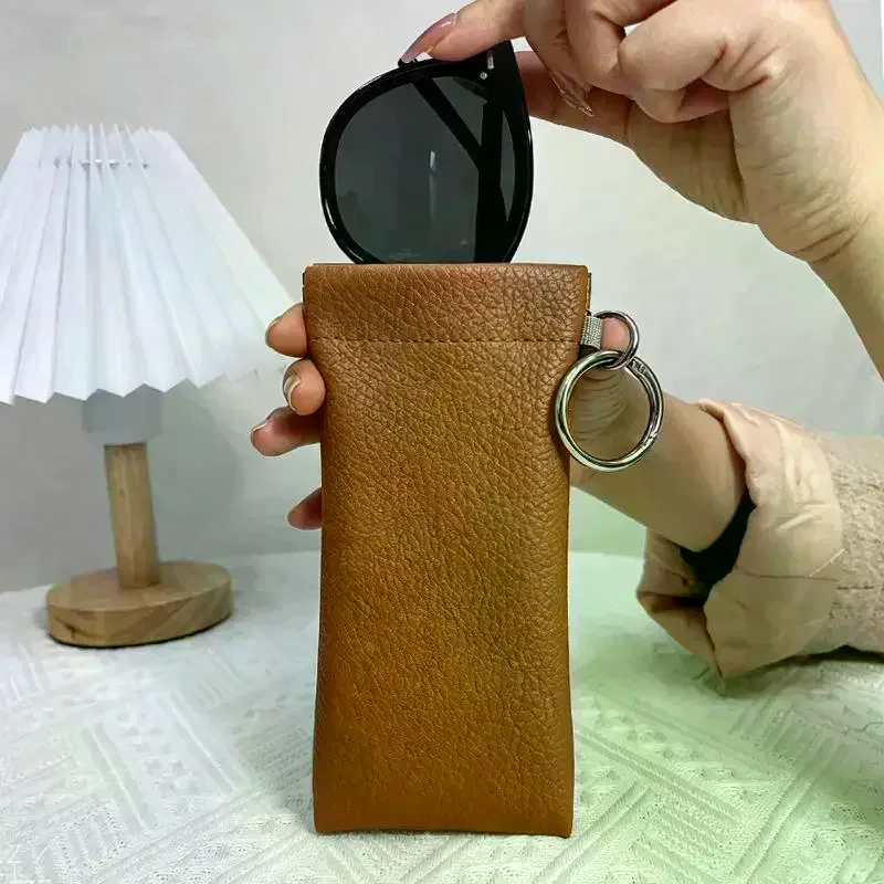 PU Leather Sunglasses Pouch With Keyring: Portable Soft Scratch-Resistant Eyeglass Case Women Men Daily Office & Travel