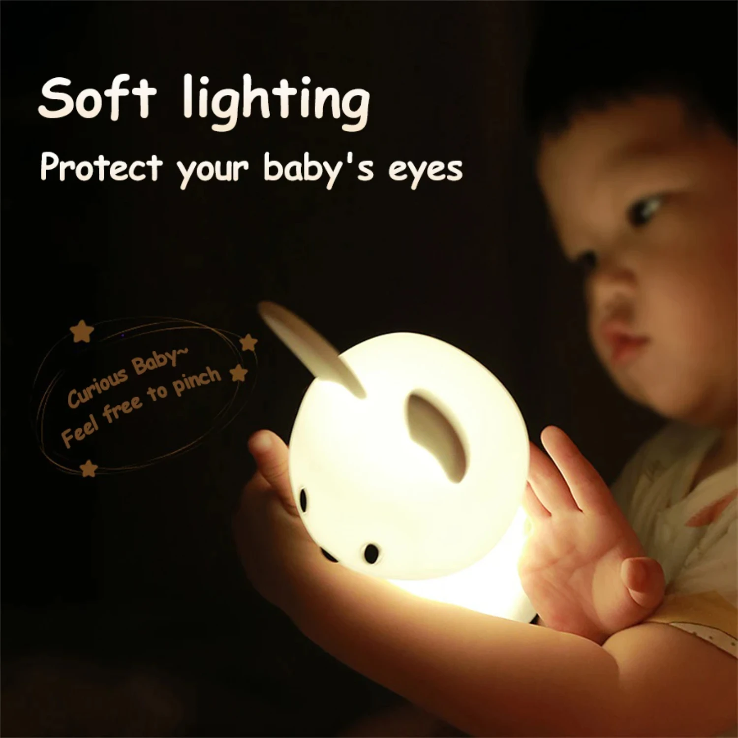 Led night light bonito coelho animal dos desenhos animados lâmpada de silicone regulável usb recarregável crianças quarto presente dormir luz