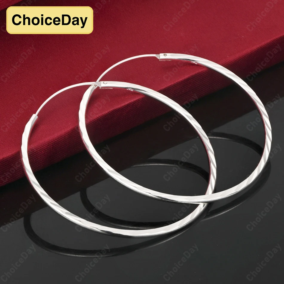 ChoiceDay 925 فضة 35/50 مللي متر حساسة أقراط مستديرة النساء حُليات الحفلات مجوهرات الزفاف اكسسوارات