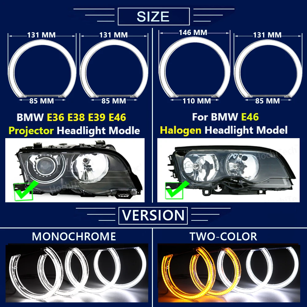 4Pcs LED Angel Eyes Kit For BMW E46 E36 E38 E39 M3 Car Lights Accessories Tuning Turn Signal Halo Light 3D DTM LCI Style Acrylic