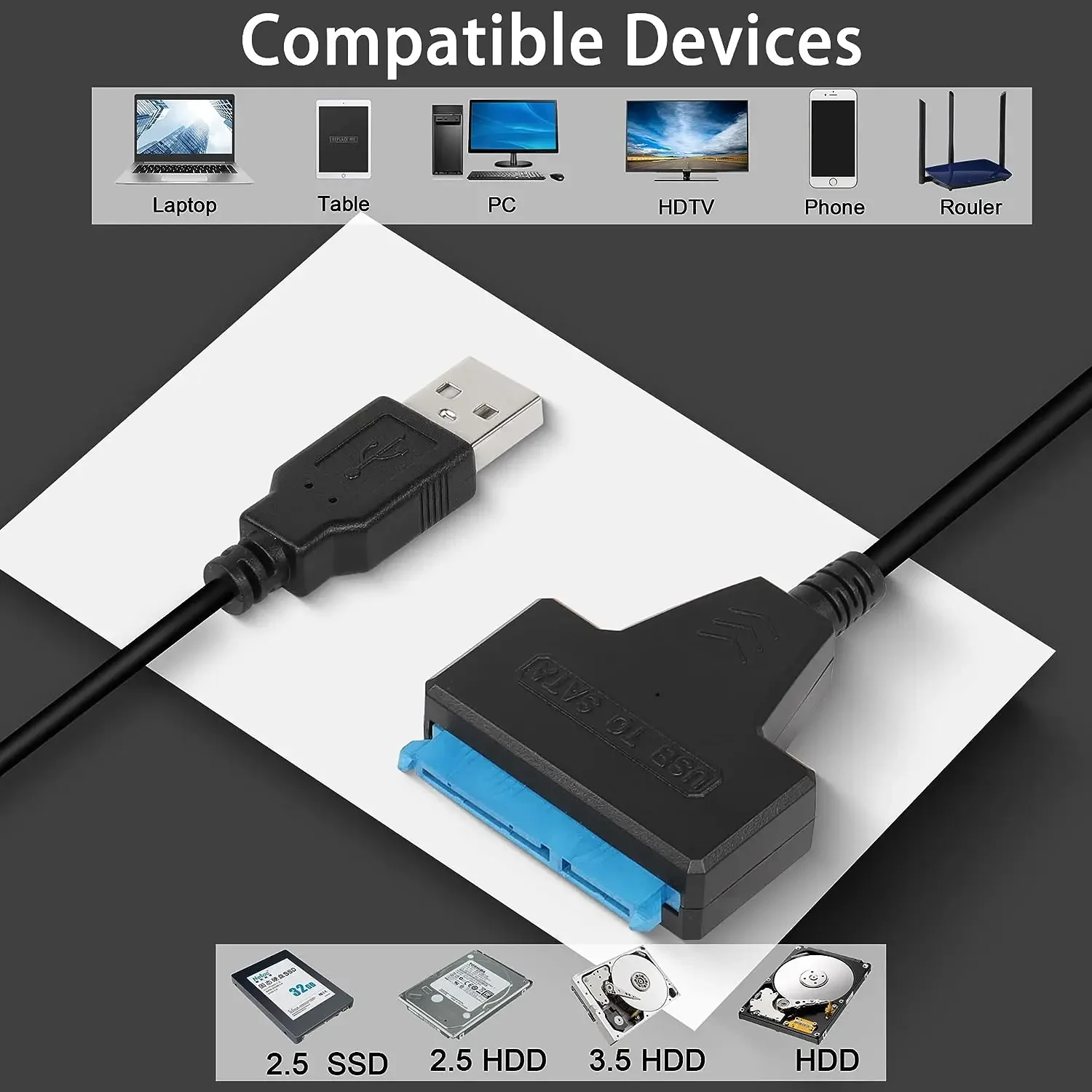 USB 3.0 ถึง SATA III อะแดปเตอร์ฮาร์ดไดรฟ์ SATA to USB 3.0 Converter สําหรับ 2.5 นิ้ว SSD และ HDD Dual USB 12 V/2A DC Power Port