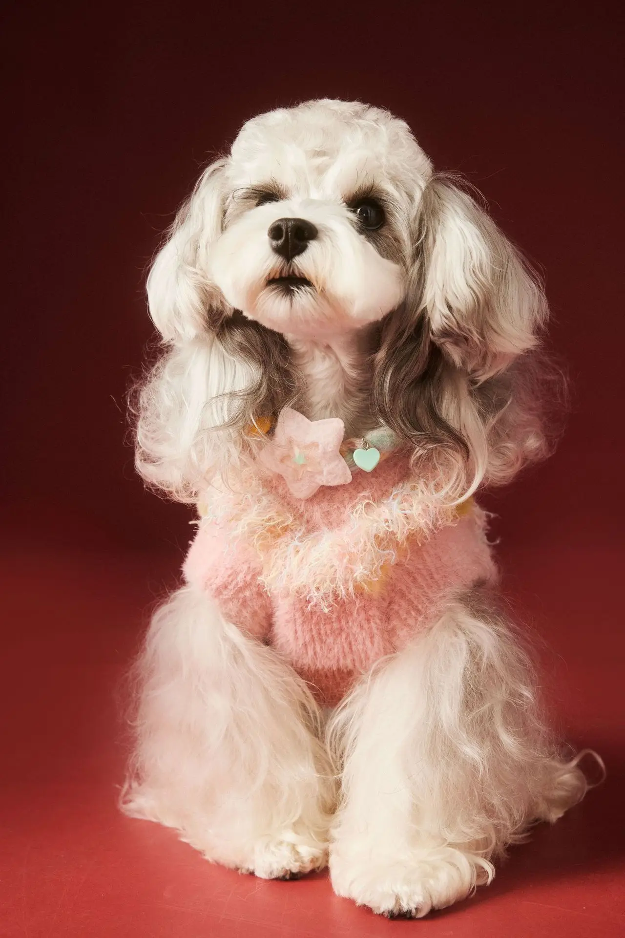 

Super Cute Pink Flowing Heart-Shaped Pet Sweater For Valentine'S Day - Dog Clothing Knitted Sweater