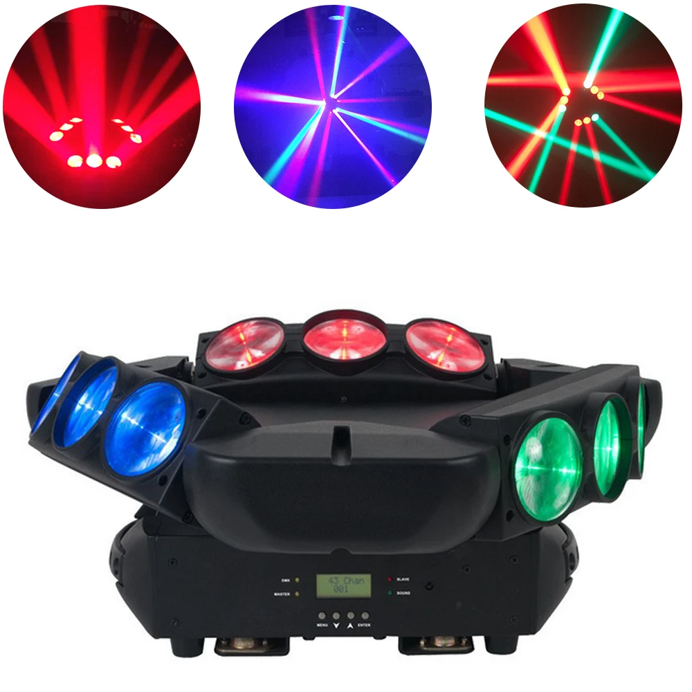 Large Triangle Disco Light 9 Eyes Pixel Dmx512 Spider Led Beam Moving Head Light Endless Rotating Head 120W DJ Lighting