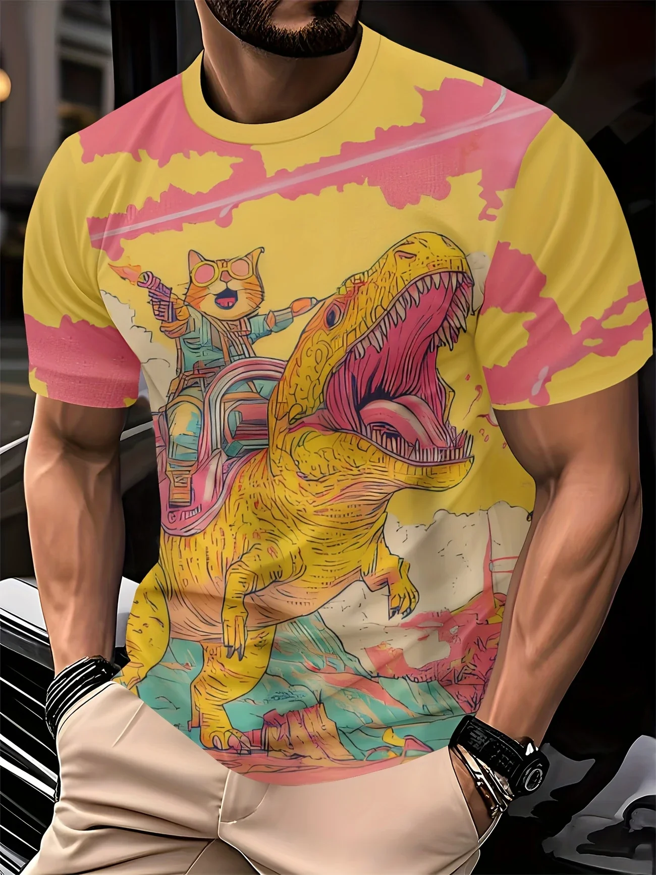 

Funny Cat 3D Printed T Shirt For Men Funny Dinosaur Graphic T-Shirts Fashion New Casual Oversized Round Neck Top Tees
