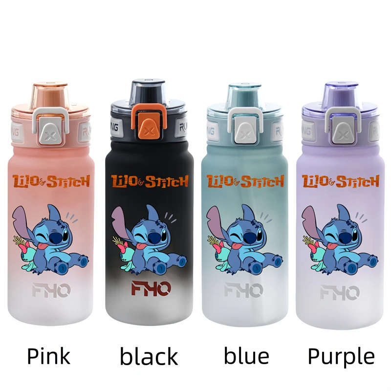 Lilo & Stitch Animation 750ml Children's Portable Large Capacity New Straw PC Water Cup Outdoor Sports Anti-drip Water Bottle