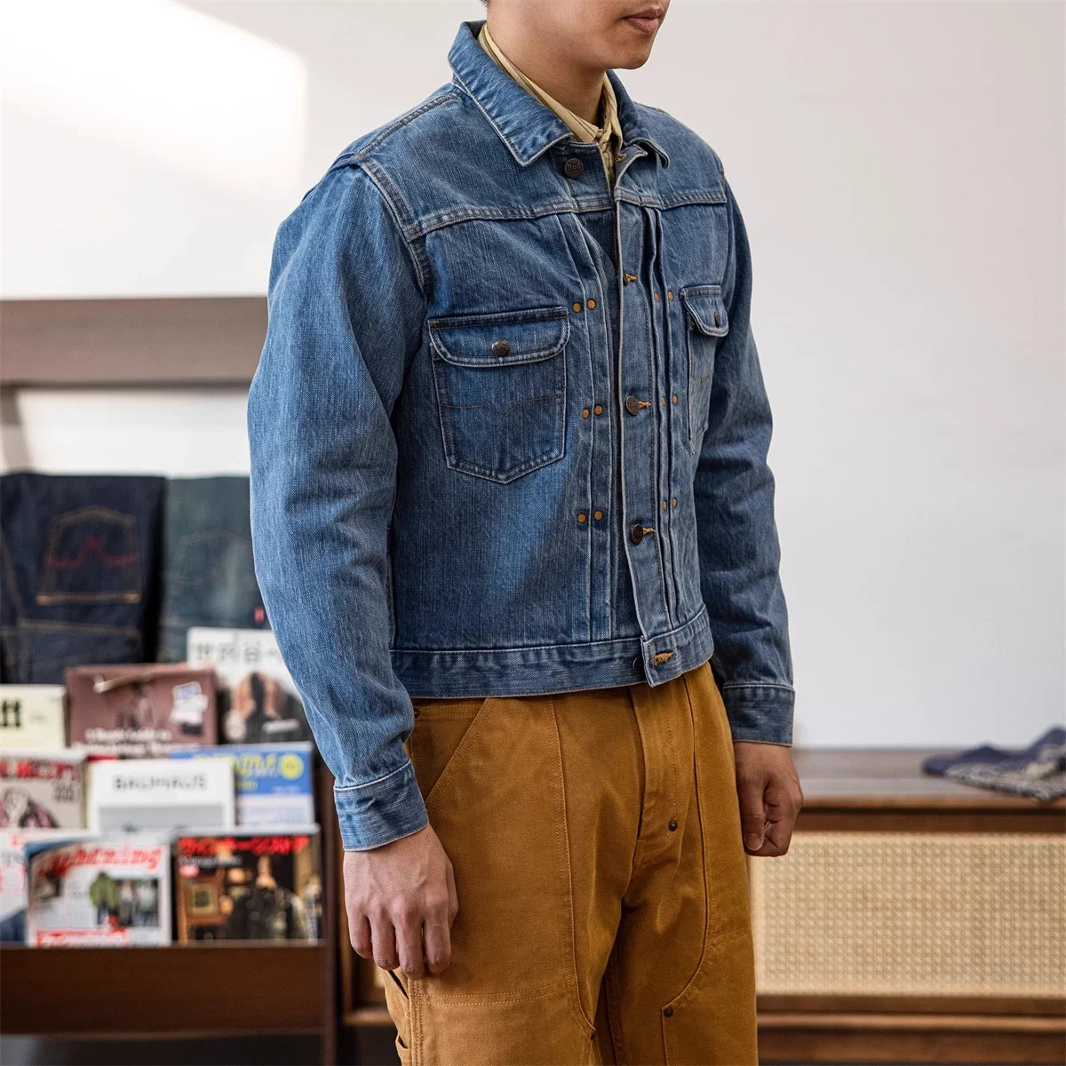 Red Tornado Vintage Indigo Denim Jacket Men Slim Fit