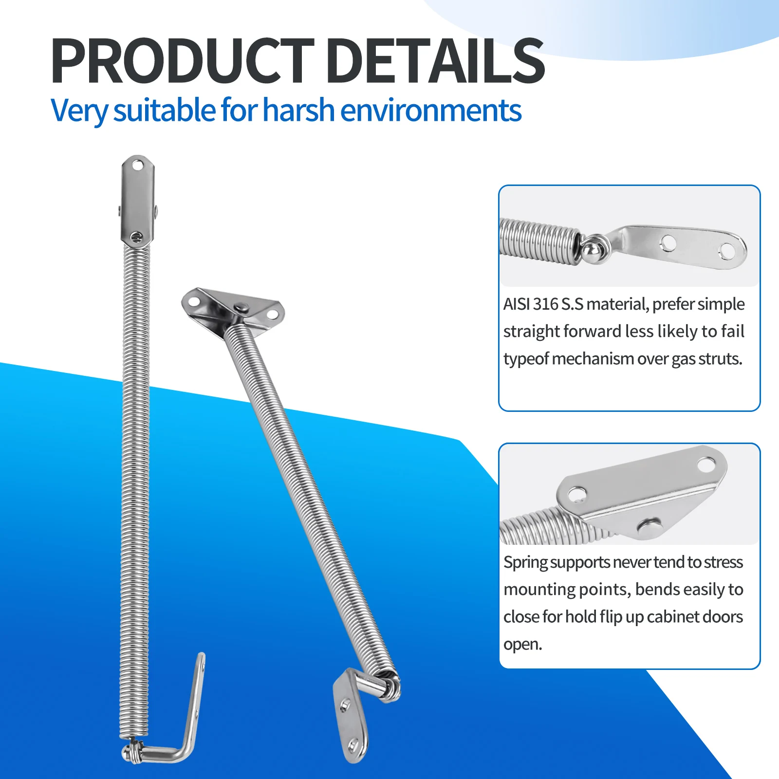 الفولاذ المقاوم للصدأ العلوي تصاعد بار ، الأجهزة البحرية ، دعم فتحة القارب ، الأدوات اليدوية للقوارب ، 8-5 ، 8 "، 2 قطعة