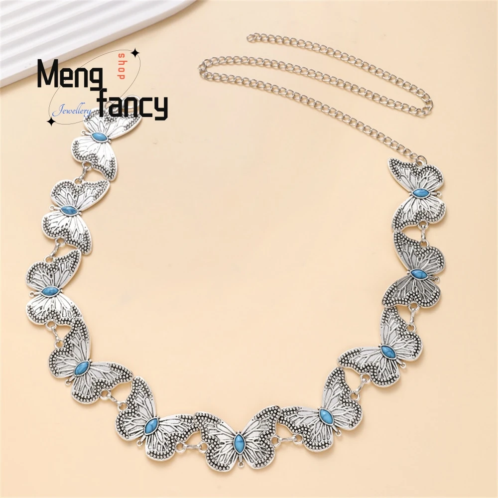 New Butterfly Turquoise Inlaid Decorative Dress, Versatile And Slimming Metal Belt For Autumn Fashion Jewelry Exquisite Elegant