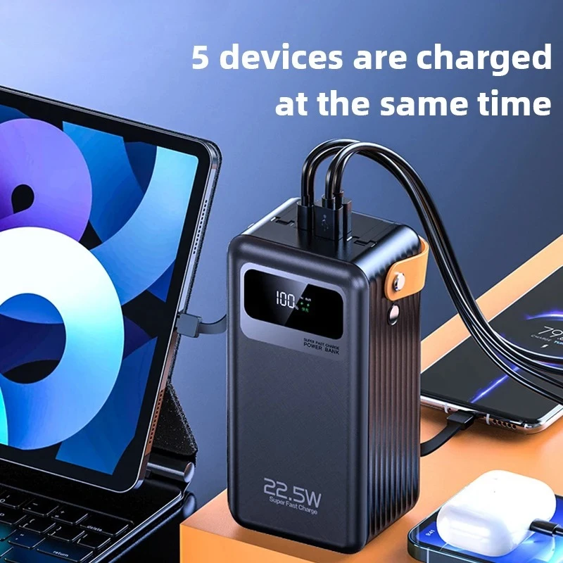 80000mAh Large Capacity Power Bank Portable USB C Cable Fast Charging Mobile External Spare Battery For iPhone 16 Samsung Xiaomi