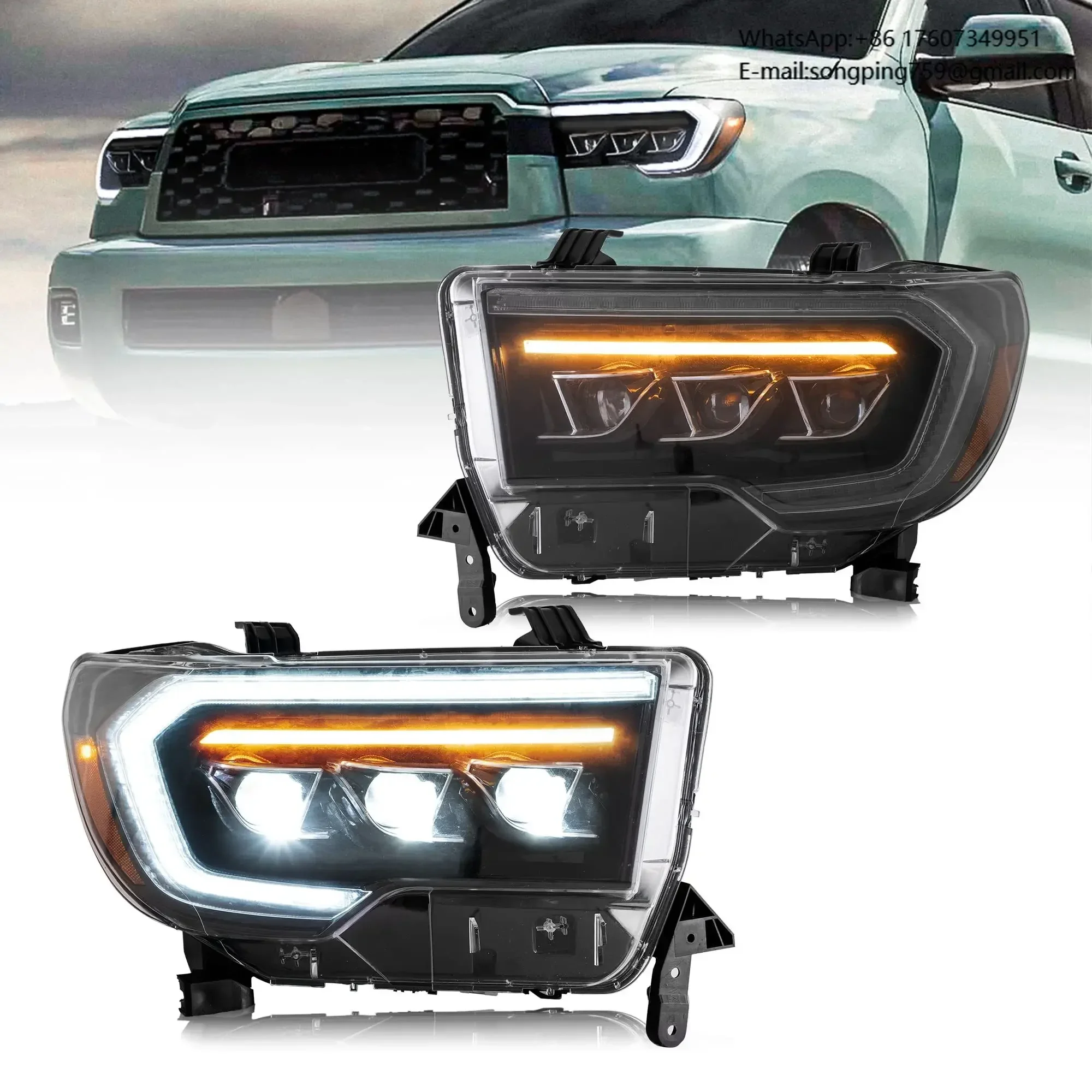 2007-2013 for Toyota Sequoia LED Lens Headlights with Blue Daytime Running Lights and Turn Signals 12V