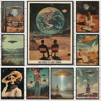 Surreal Cosmos Space UFO Sci Fi Poster Vintage Astronaut Alien Desert Canvas Painting Trendy Wall Art for Living Room Home Decor