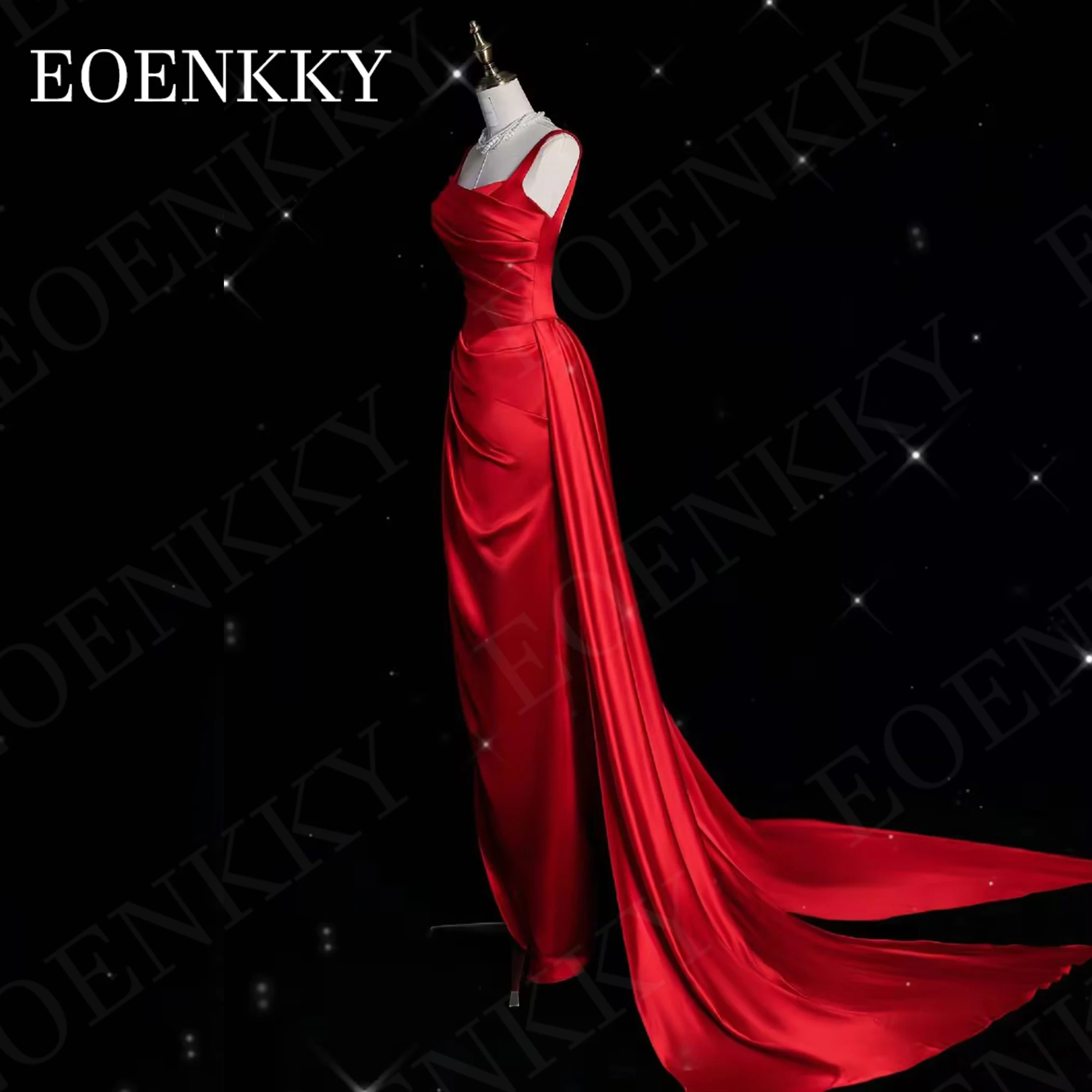 Elegant Satin Evening Dresses Prom Burgundy Split Backless Banquet Party Dress Spaghetti Straps فساتين سهرة Simple Saudi Arabia