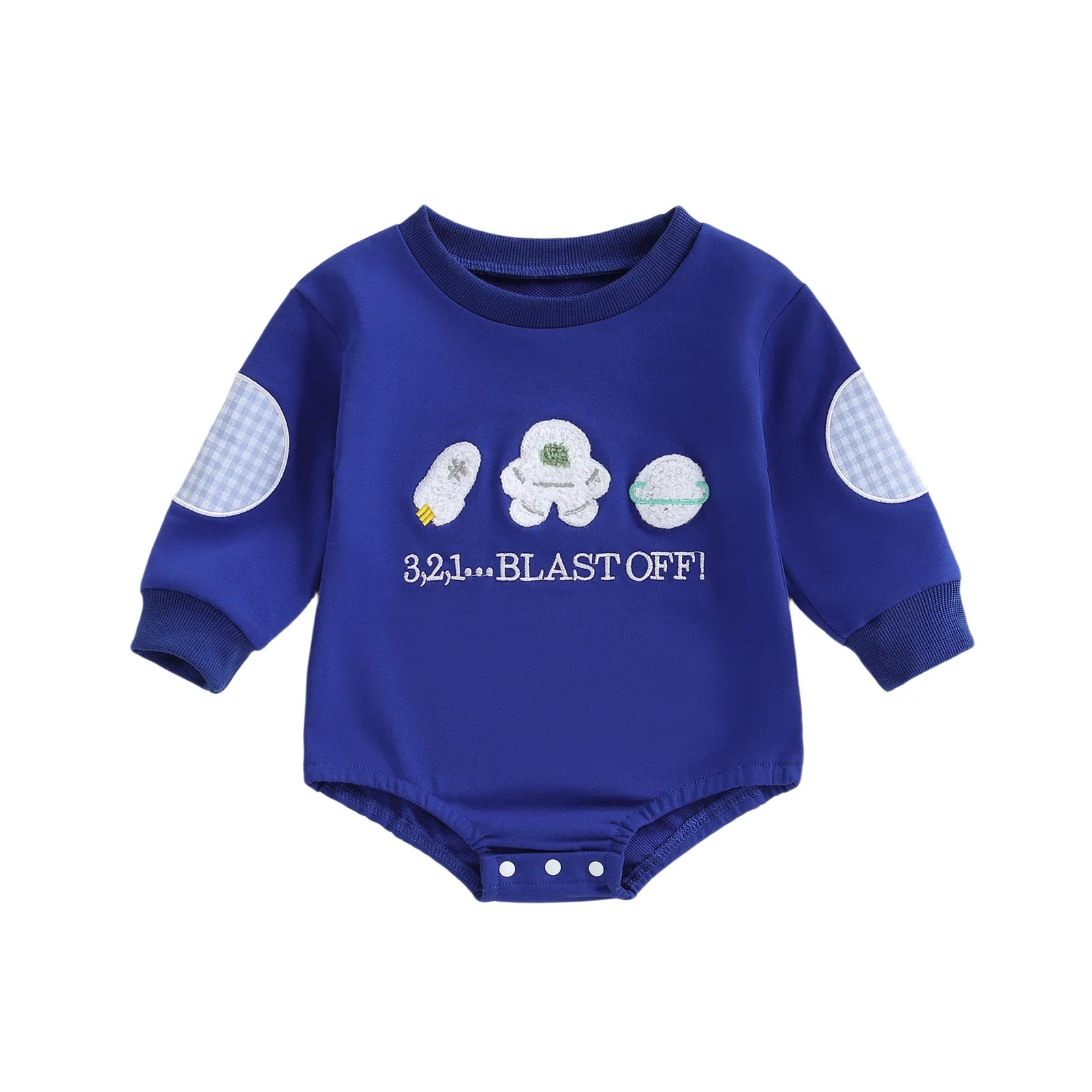 

Baby Boy Romper Long Sleeve Round Neck Astronaut Embroidery Bodysuit Newborn Fall Playsuit