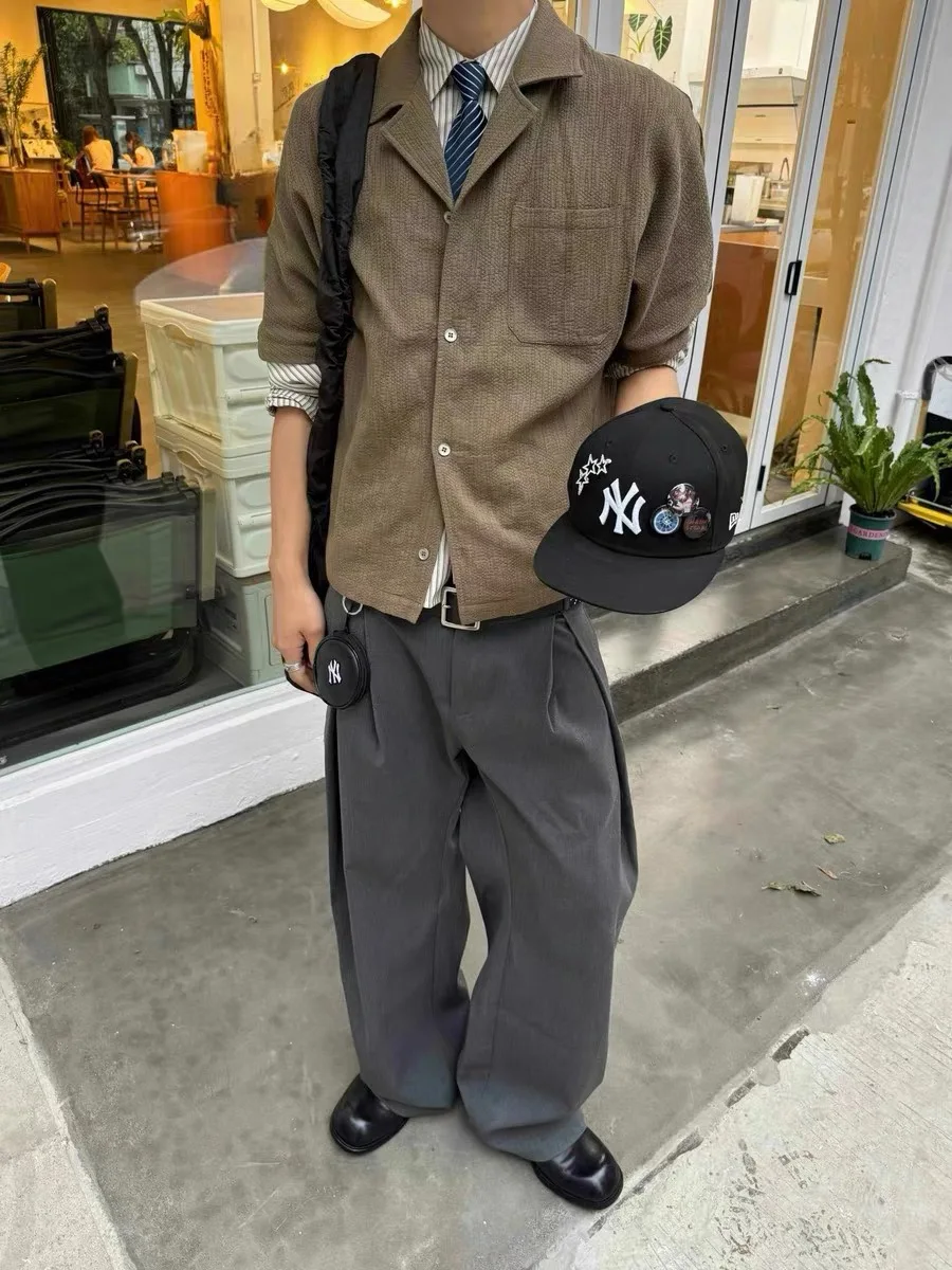 

American Retro A-Line Pleat Knife TR West Pants Casual Commuter Clothes for Men And Women Straight Leg Pants