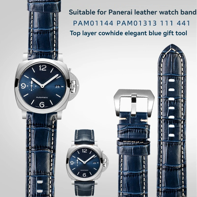 20mm 22mm 24mm 26mm Blue Leather Straps For Panerai PAM441 PAM01144 PAM01313 Watch Accessories Men's Watch Bands Cowhide