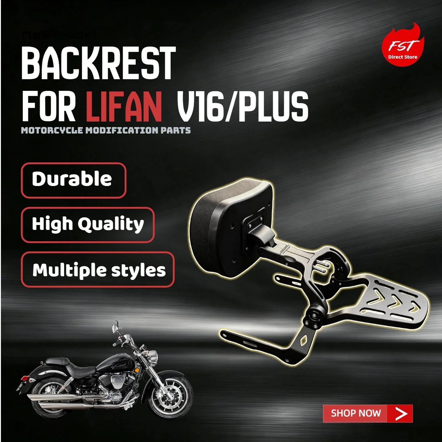 For Lifan V16 /V16‑Plus Folding Adjustable Driver Backrest Retractable Waist Support Motorcycle Modified Accessories