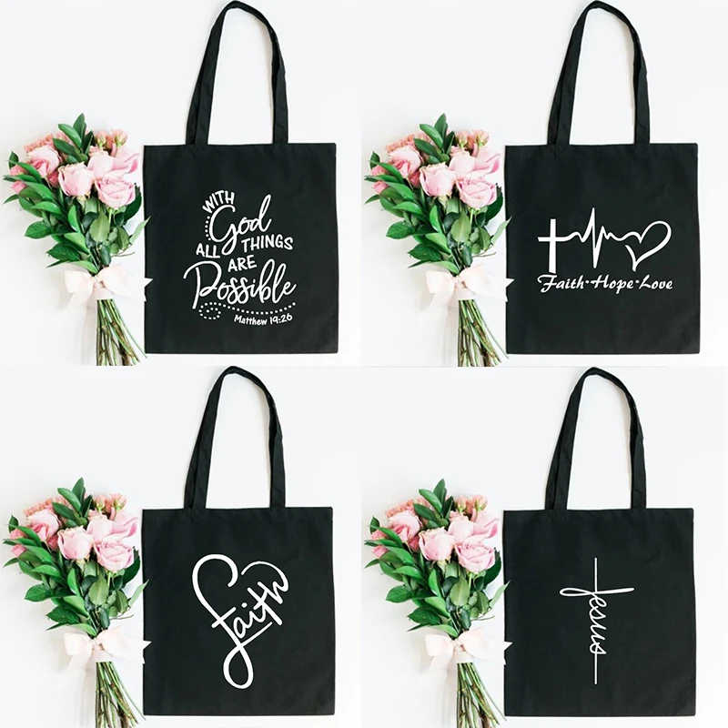 

Jesus Christian Print Women's Shopping Bag Lady Canvas Shoulder Bags Tote Shopper Eco Reusable Bags Travel Shopper Handbag Gift