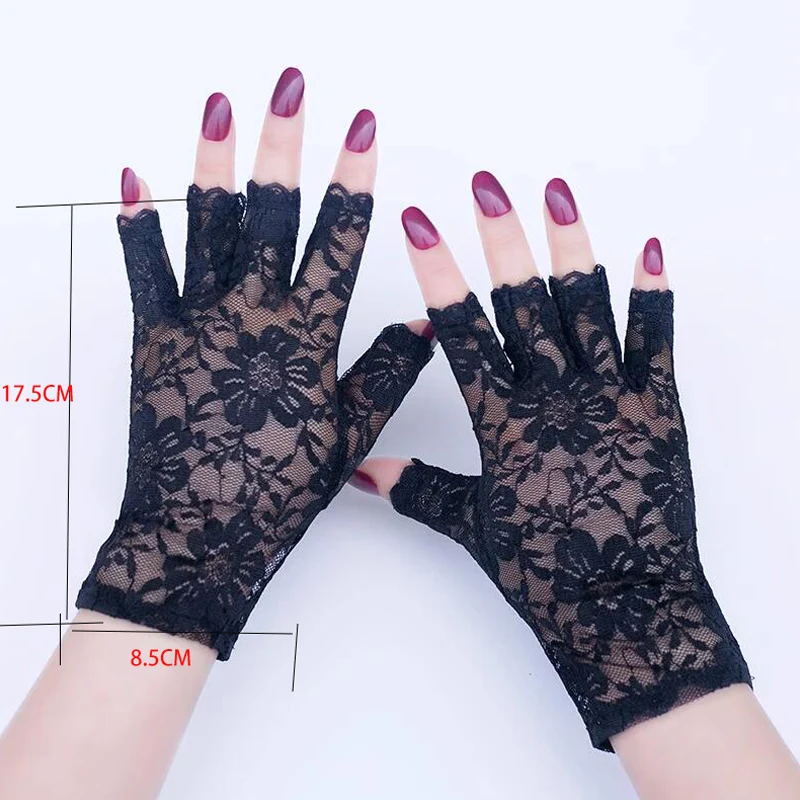 Hot Women Short Lace Half Finger Lace Sun Protection Gloves Fingerless Lace Wedding Decoration Gloves Fingerless Style