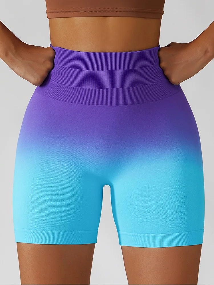 Seamless Yoga Sports Shorts Women Gradient High Waist Hip Lift Tight Breathable Shorts Fitness Workout Running Push Up Yoga Pant