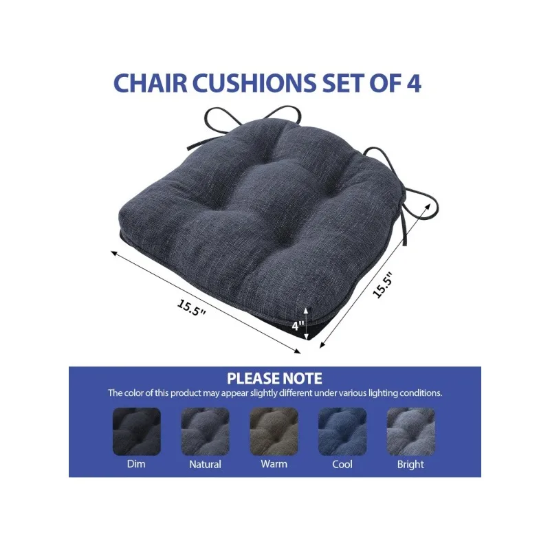 Chair Cushions for Dining Chairs Set of 4 Tufted Memory Foam Seat Cushions, Chair Pads 4 Pack, 15.5