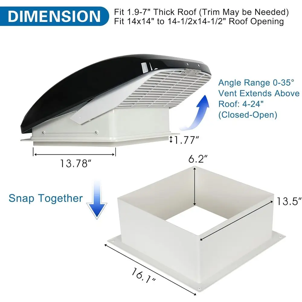 RV Roof Vent Fan with Rain Shield, 12V DC 14