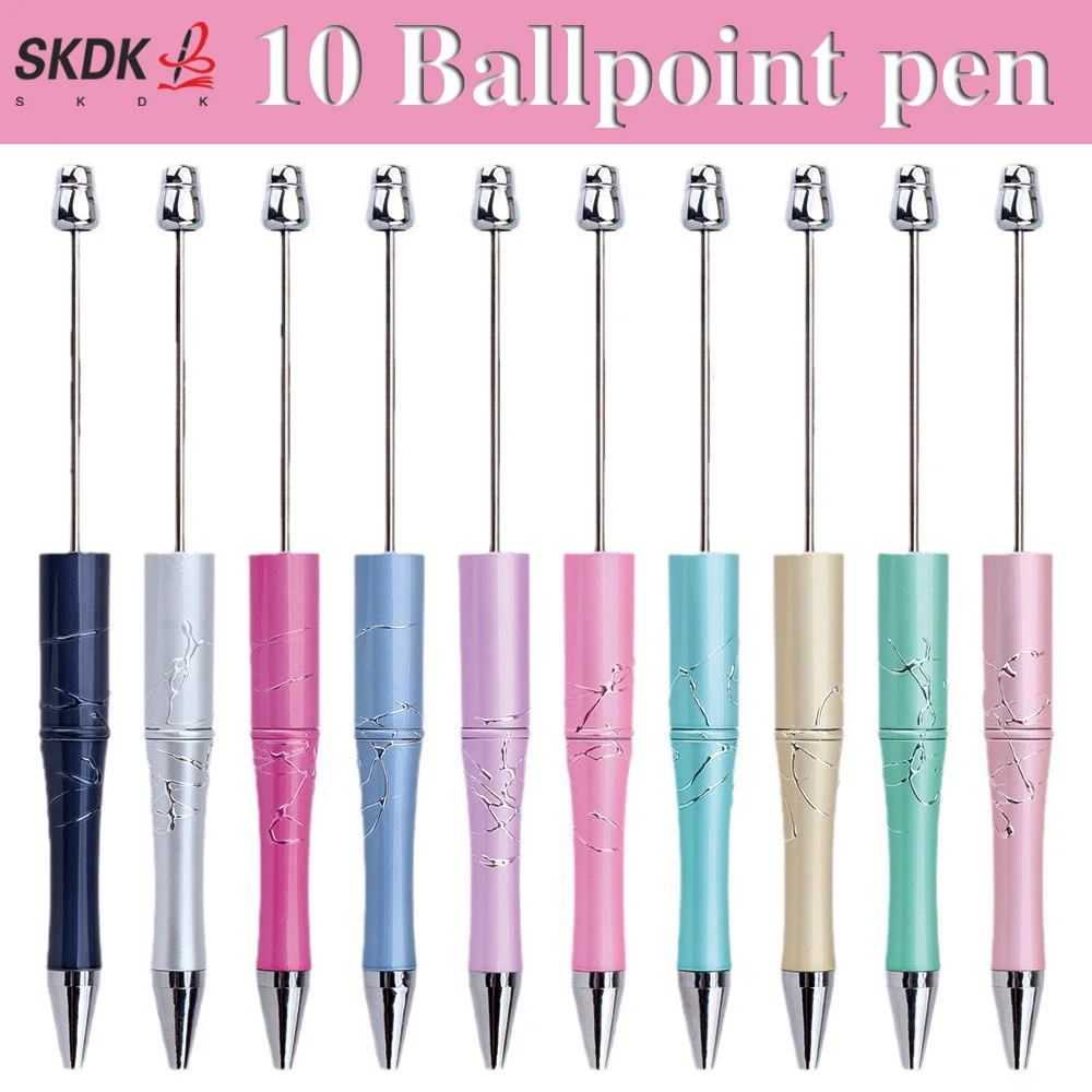 

10Pcs 3D Embossed Beaded Pen - Electroplated Metal Body with Cracked Texture Design, Removable Beads, Smooth Writing