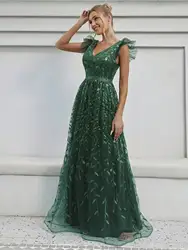 Mgiacy V-neck cap sleeve mesh gorgeous swing dress Evening gown ball dress Party dress Bridesmaid dress