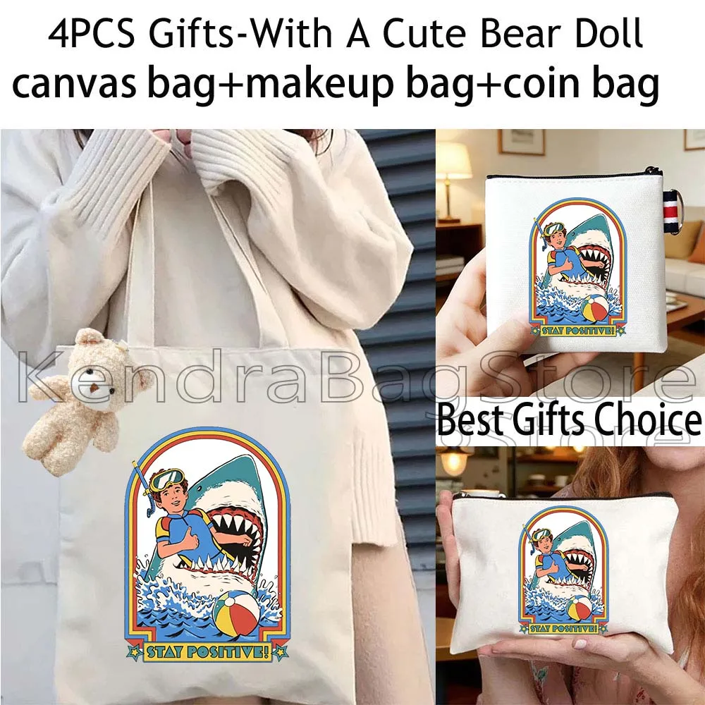 4PCS Sell your Soul Halloween Cute Gifts Canvas Tote Bag Shoulder Cotton Handbag,Cosmetic Makeup Bag,Coin Purse Key Wallet Pouch