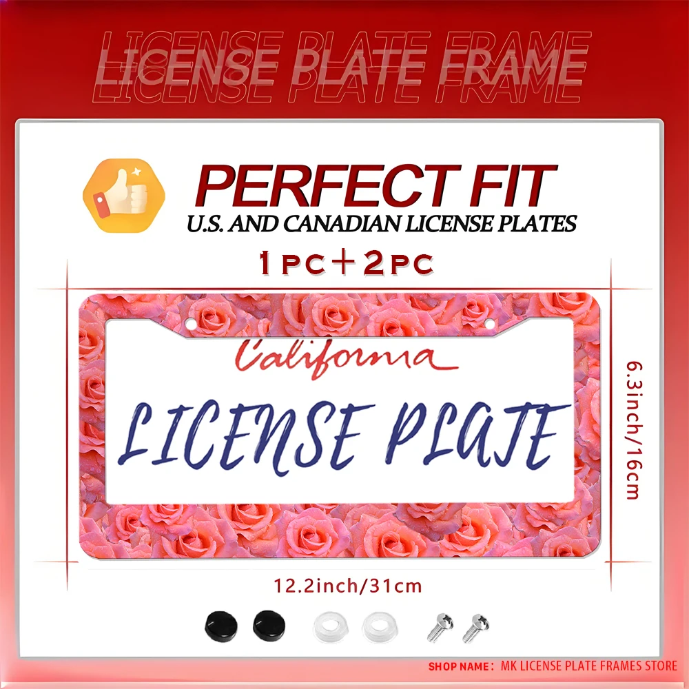 

Розовая роза — алюминиевая рамка номерного знака с 2 отверстиями и комплектом винтов: новинка, забавная и декоративная автомобильная фурнитура, 6x12 дюймов.