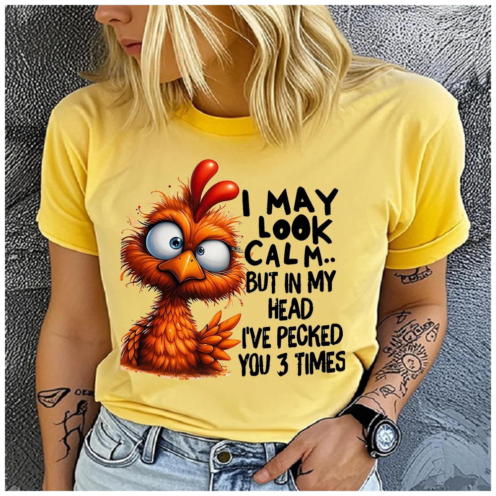 men Women's Cotton 100% Fun cartoon chicken Print T-shirt Loose round Neck Casual Short Sleeve Fashion Top  Clothing Summer