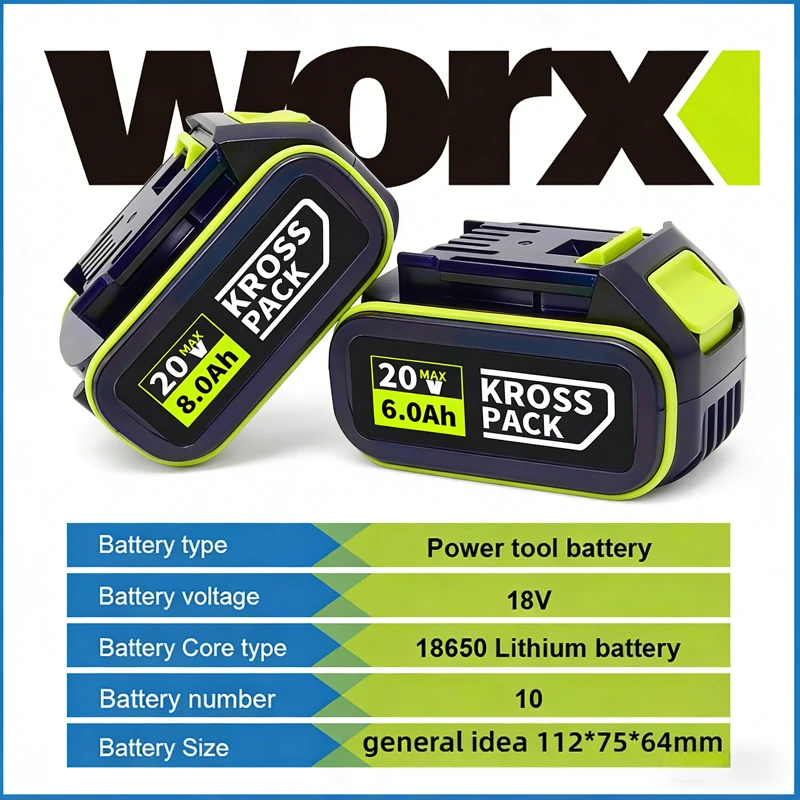 

100% Original Replacement New Battery 20V 6.0Ah/8.0Ah for WORX Power Tool Series Compatible With WA3016 WA3023 WA3054 WA3027