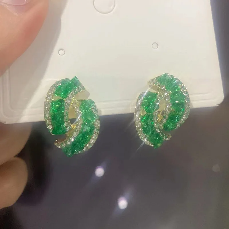 2023 New Sparkling Green Crystal Zirconia Earrings for Women Statement Stylish Accessory Party Jewelry Birthday Anniversary Gift