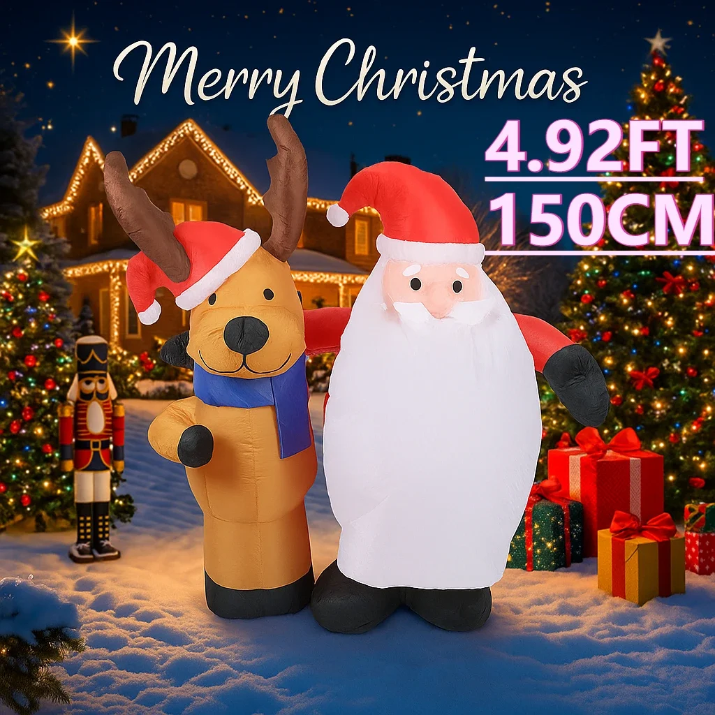 4.92FT Con Luce A LED Gonfiabile Babbo Natale Renna Giocattolo Natale Cortile Prato Forniture Decorazioni Per La Casa Ornamenti Regali di Festa Di Natale