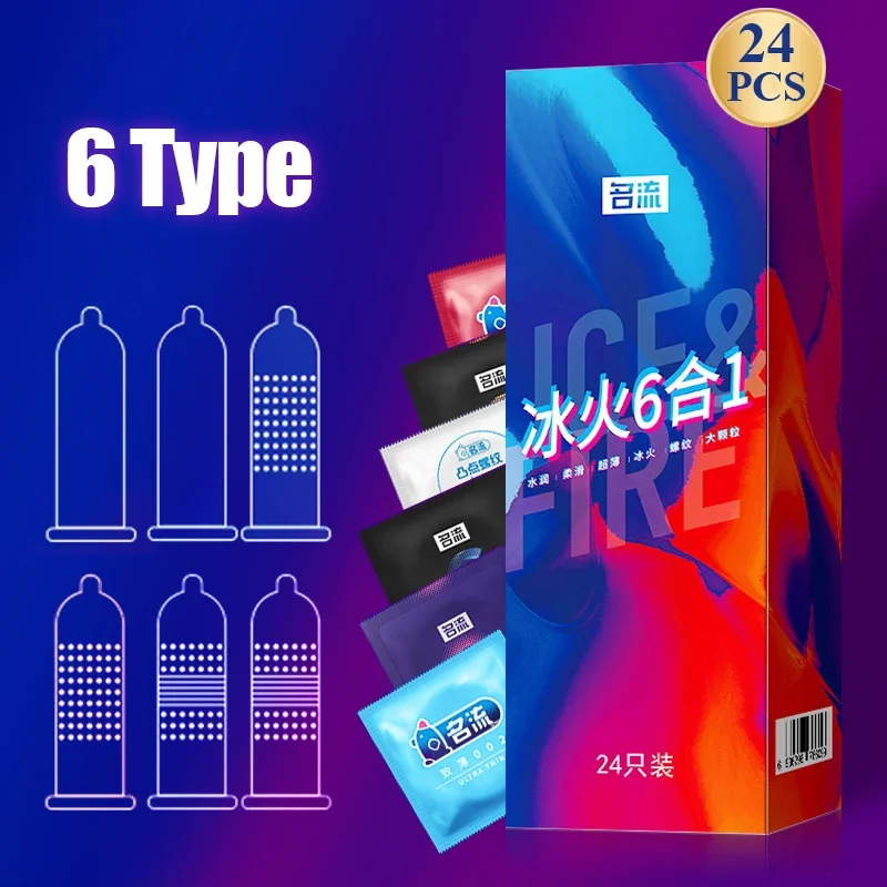 Mingliu Ice and Fire 6 Types Sex Condom 24pcs Mixed Package Natural Rubber Smooth Lubricating Adult Products