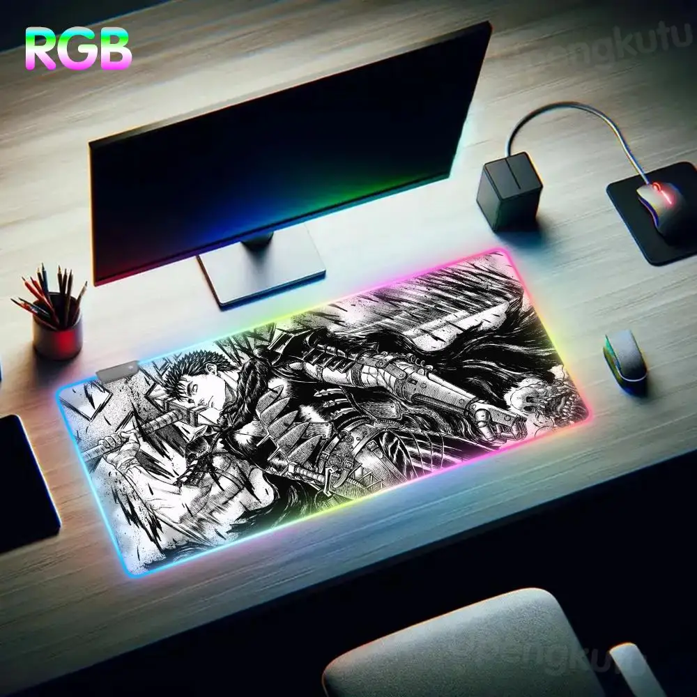 B_berserk Mouse Pad RGB Home Computer Mousepad Mouse Pad LED Large Pc Setup Accessories Gamer Luminous Desk Desktop Setup Mat