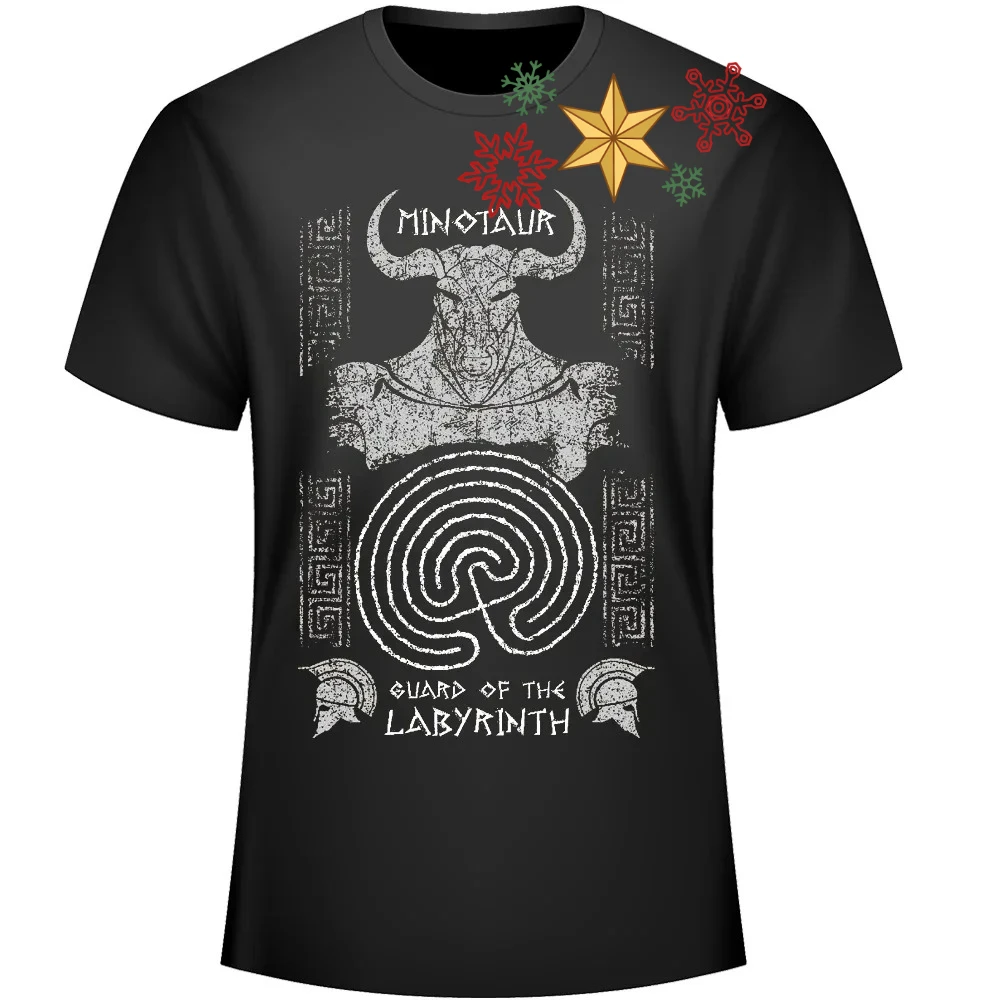Vintage Greek Myth Minotaur Guard of The Labyrinth T-Shirt 100% Cotton O-Neck Summer Short Sleeve Casual Mens T-shirt Size S-3XL