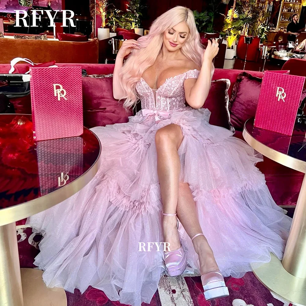 RFYR Off Shoulder Prom Gowns Multilayers Party Gowns A Line Princess Ball Gowns Luxury Celebrity Dress Elegant Gown Customized