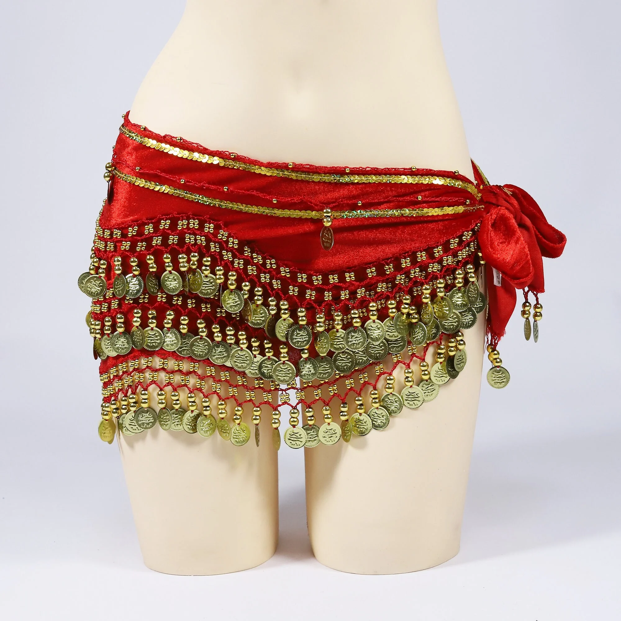 ผู้หญิงคลาสสิก Belly Dance สะโพกผ้าพันคอลูกปัดเข็มขัดกํามะหยี่ Shimmy เหรียญเข็มขัดเริ่มต้น Bellydancer อุปกรณ์เสริมกระโปรงสั้น