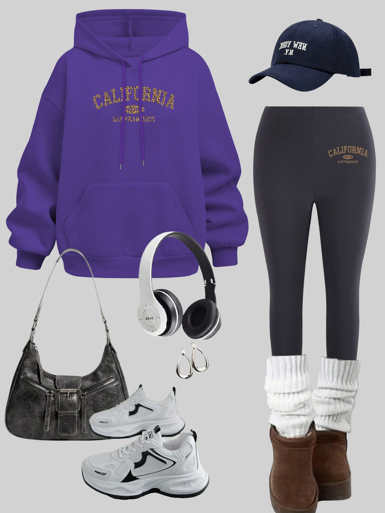 

Калифорния Сан-Франциско с принтом, комплект с капюшоном, женский мягкий осенний пуловер, утепленные флисовые леггинсы, универсальная свободная одежда