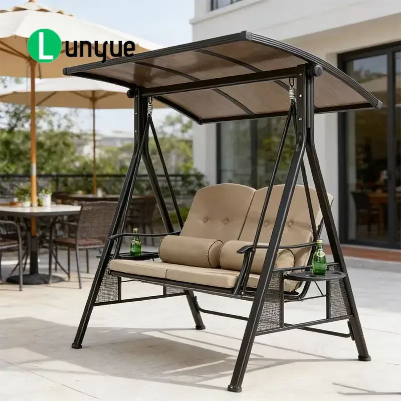 Custom Modern Metal Outdoor Swing Chair Waterproof Cushion 3 Seater for Villa Hotel Courtyard Park Durable Garden Furniture