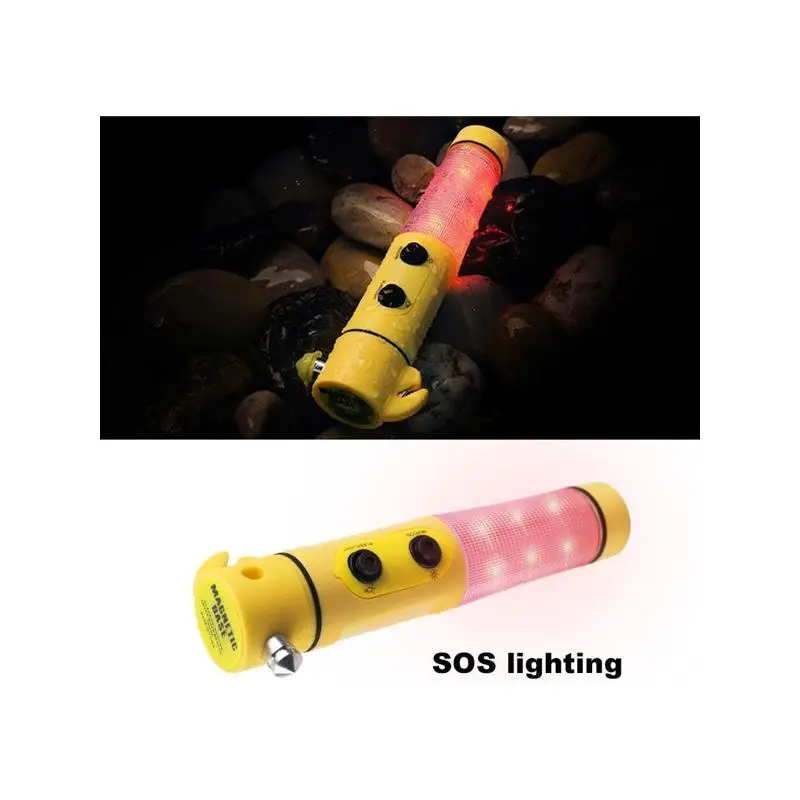 Marteau de sécurité de voiture multifonction jaune avec lampe de poche – Outil d'urgence pour une évasion automobile et une utilisation nocturne