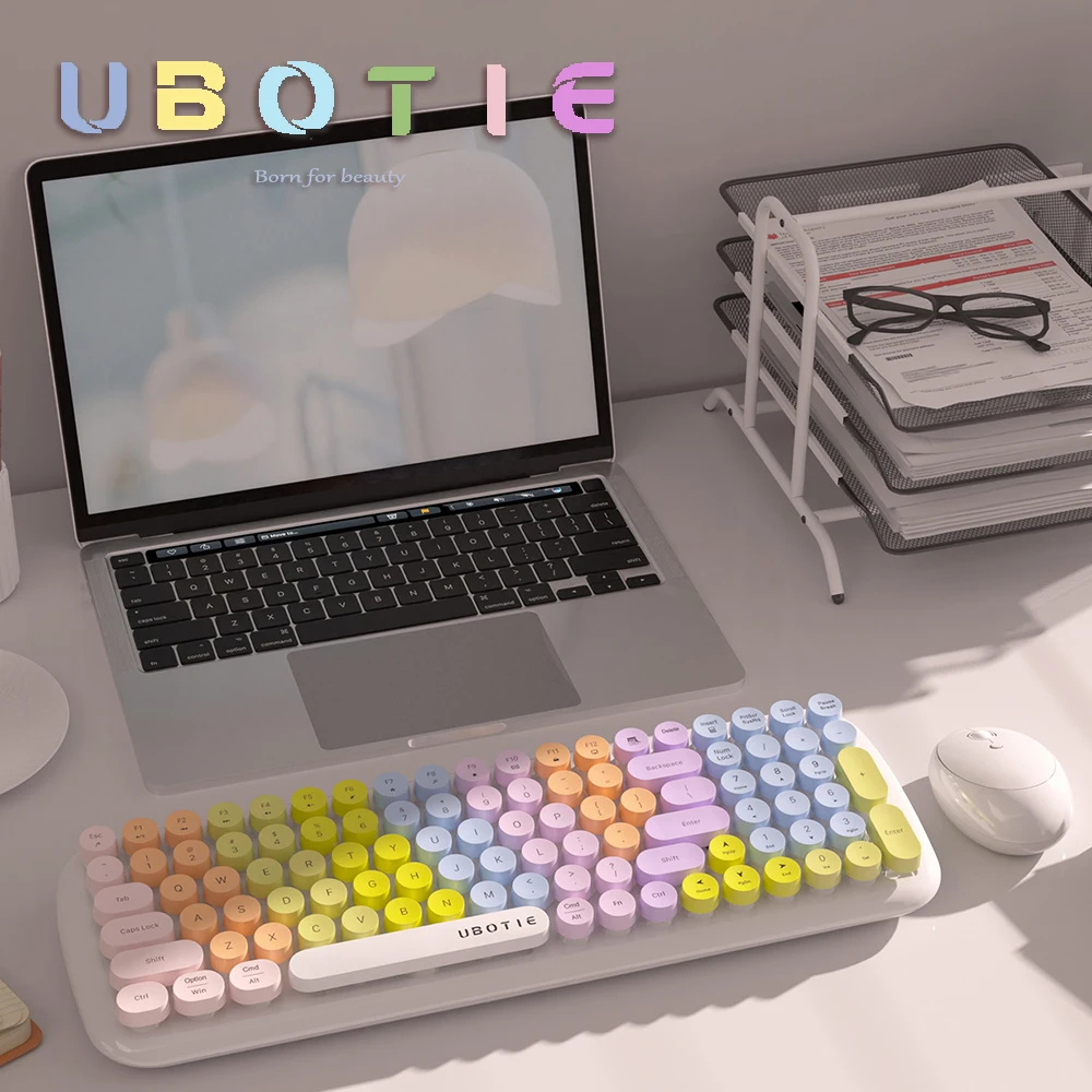 

UBOTIE Colorful Wireless Keyboard and Mouse Combo Cute Aesthetic Keyboard with Number Pad Mini Full Size Typewriter Candy Color