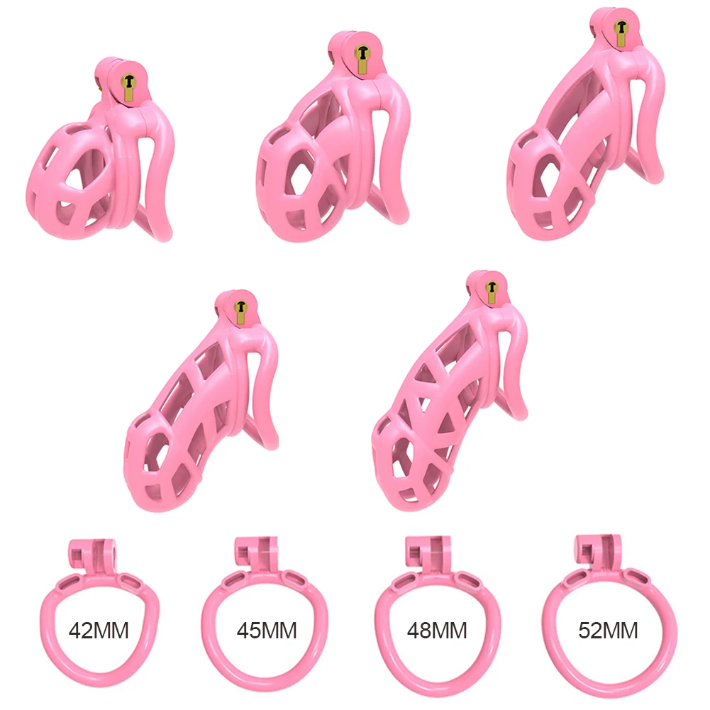 Pink Male Chastity Cage Lock Cock Device Kit With 4 Arc Penis Rings Sex Toys For Men Gay Scrotum Adult Games Sex Shop 18+