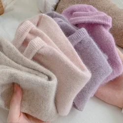 25% Rabiit Hair Socks Women Autumn Winter Thicken Warm Solid Color Long Socks Cashmere Thermal Homewear Floor Sleeping Socks Sox