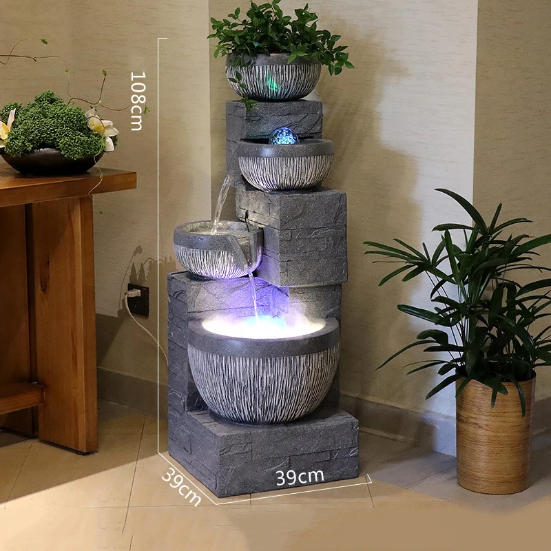 Garden Home Decor Accessories Large Resin Floor Water Fountain With Humidifier Fish Tank Waterfall Fountain