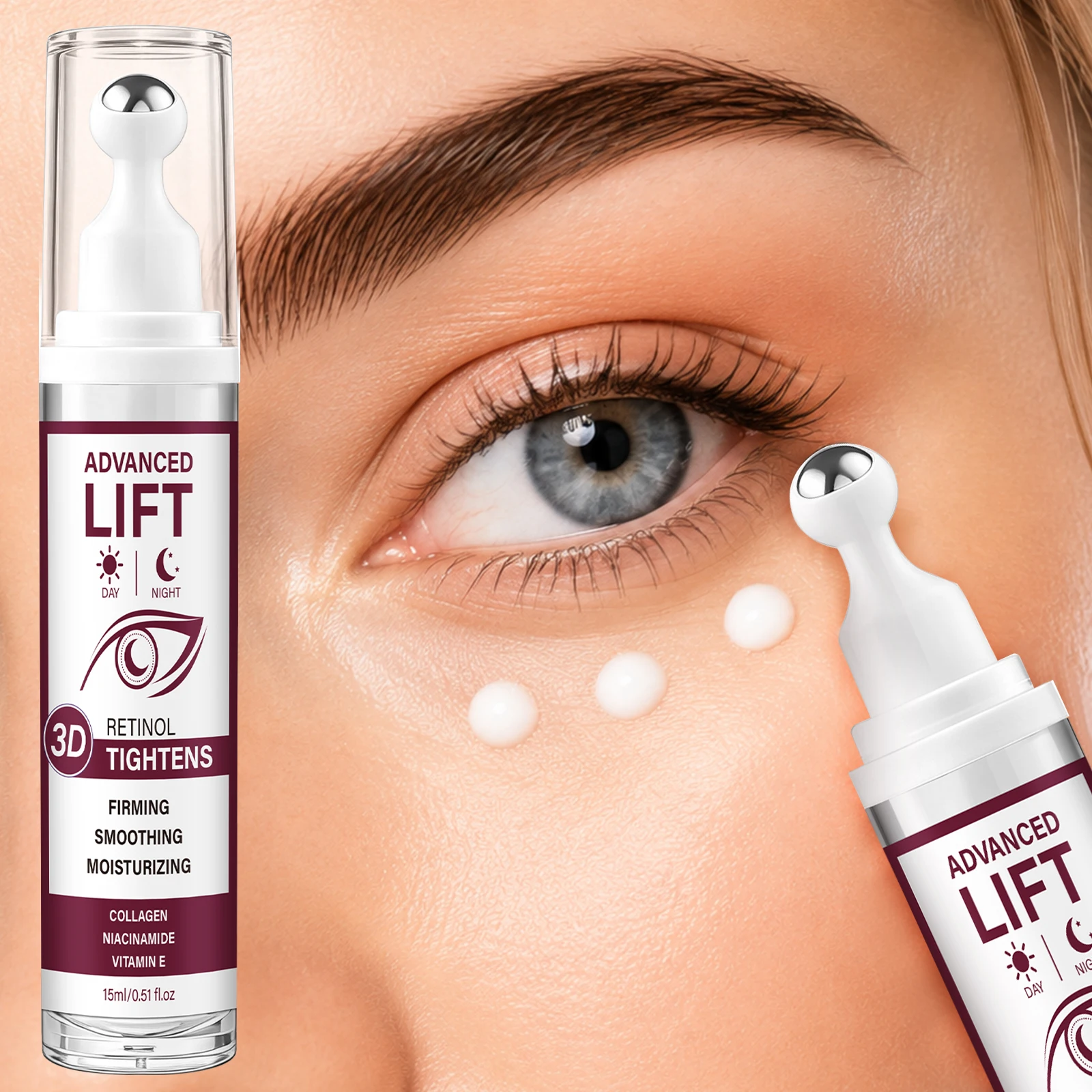 Advanced Lift Retinol Roll‑on Eye Serum 15ml With Niacinamide Collagen Vitamin E Moisturizing Firming Daily Eye Skin Care