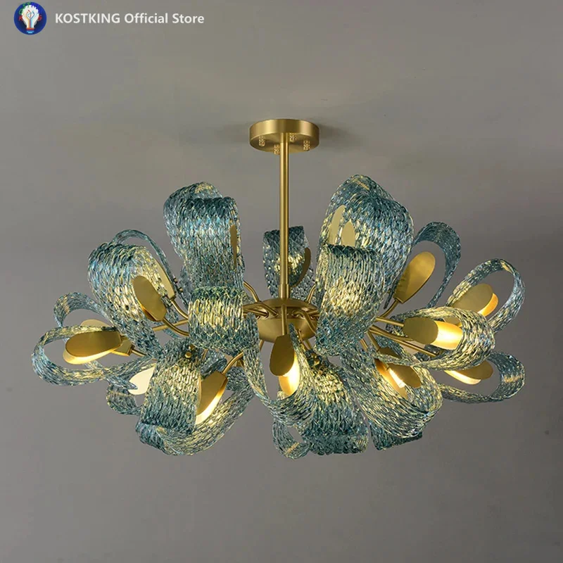 

Modern Blue Glass Led Pendant Lamps Designer Hanging Lamps For Hallway Bar Bedroom Chandelier Suspension Luminaire Lighting